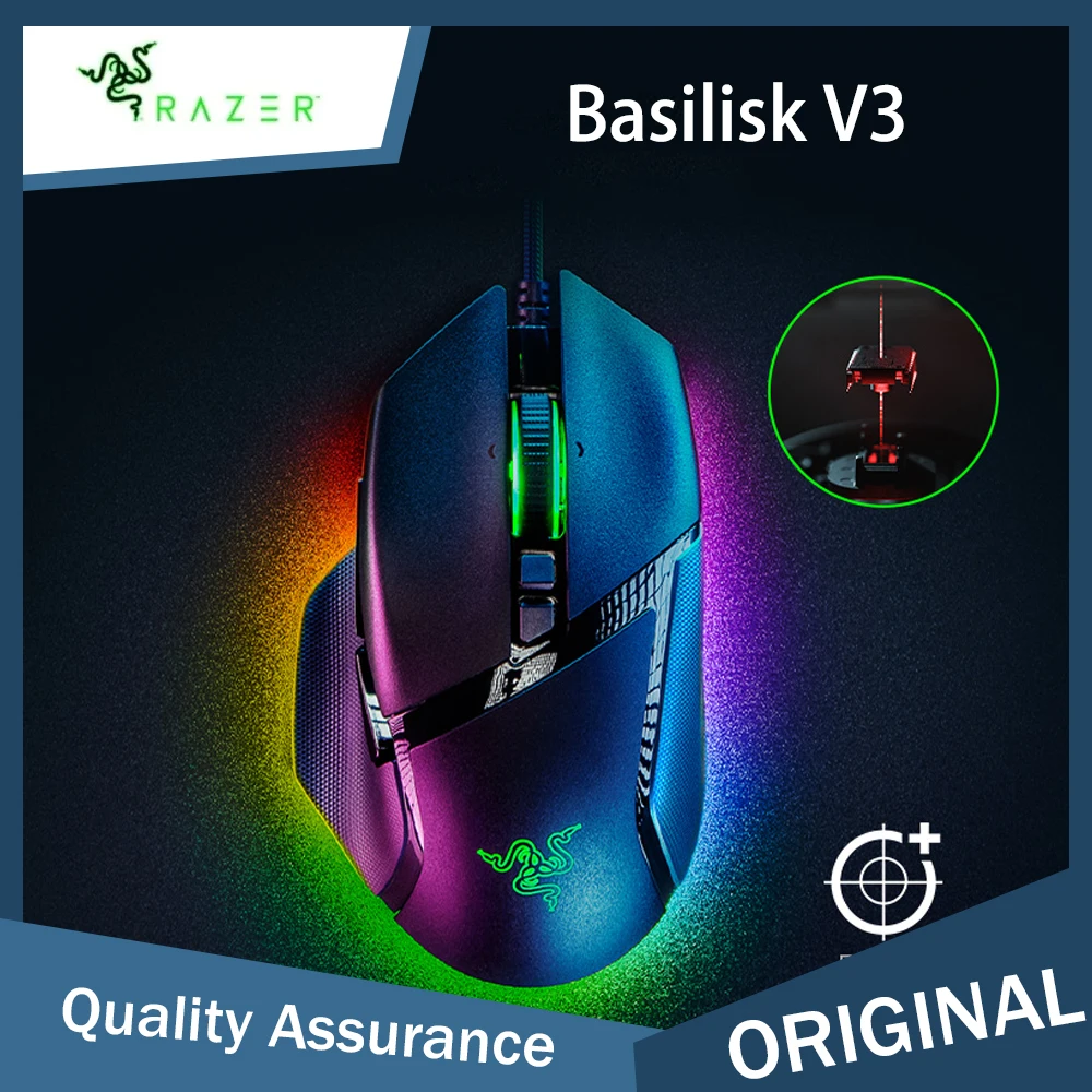 Эргономичная игровая мышь Razer Basilisk V3, быстрый переключатель игровой мыши Chroma RGB, оптический датчик 26K DPI, 11 программируемых кнопок