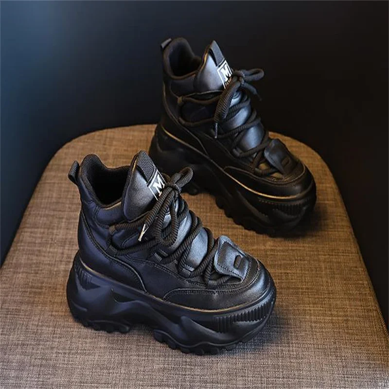 8cm Platform Shoes Woman Ankle Boots Height Increasing Platform Boots Thick Sole Hook & Loop Women Velveted high-help boots
