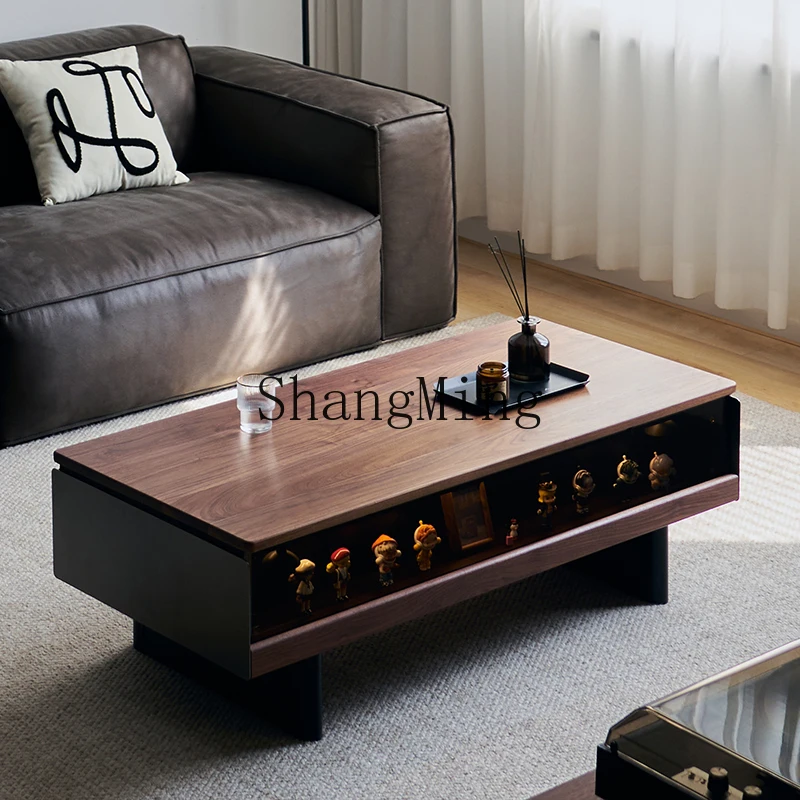 

CL Coffee Table Black Walnut Solid Wood Rock Board Display Atmosphere Modern Black Rectangular Small Apartment