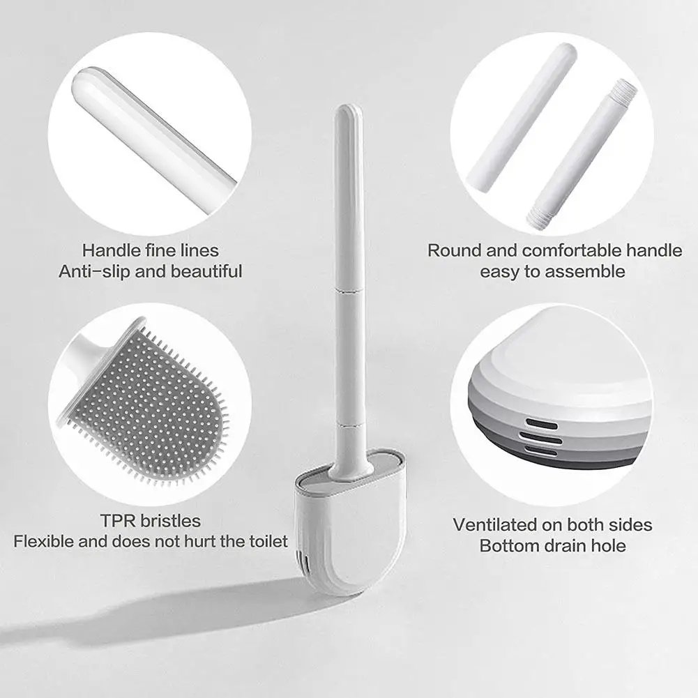 Hängender Silikon-Toiletten bürsten reiniger mit langem Griff flexibler Reiniger Bad bürste Schnellt rockn ender Halter Bad zubehör – Detail 6