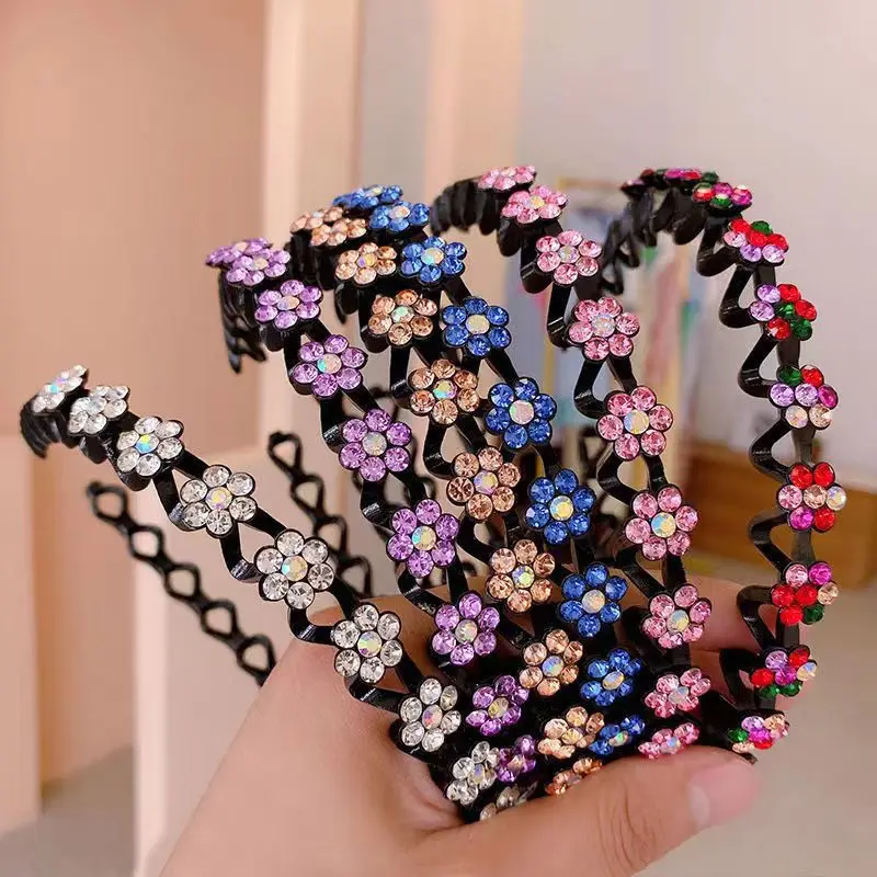 Women Girls Hairband Bangs Clip Pearl Rhinestone Toothed Non Slip Headband Fashion Hair Accessories Makeup Wash Face Hair Hoop