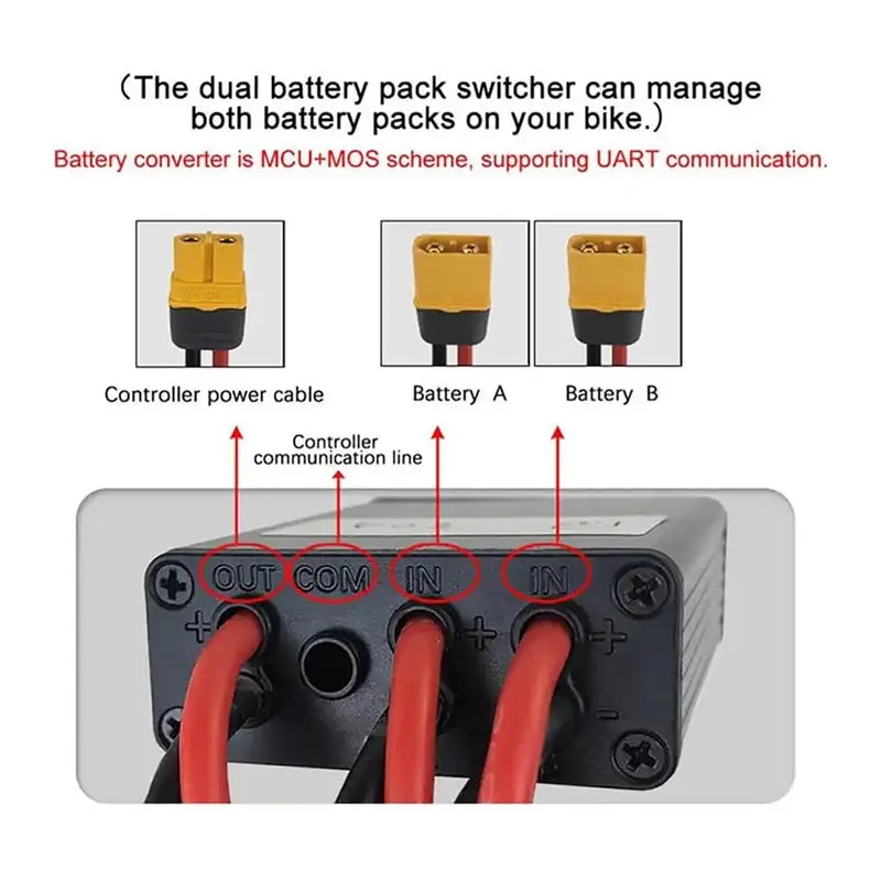 Y43A-XT60 Plug Equipped Electric Bike Dual Battery Discharge Converter 30A 24-72VDC For 500W Motor