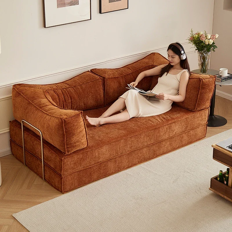 Pudding sofa bed folding dual-purpose retro small apartment living room 2024 new module fabric sofa antique style
