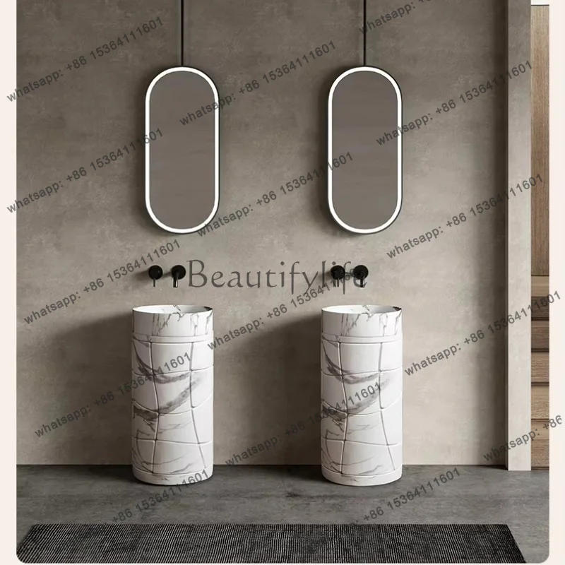PG  Italian Minimalist Luxury Stone Pillar Washbasin Designer Art Integrated Floor-standing Washstand