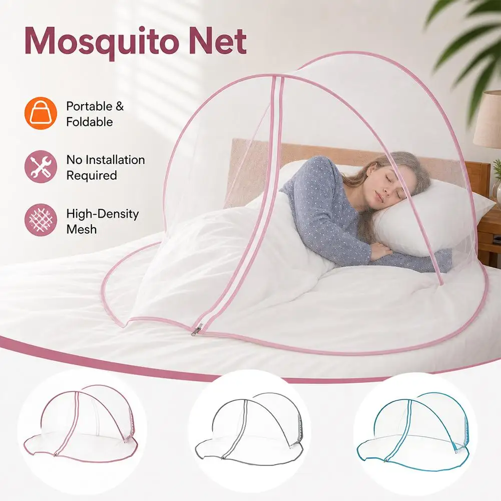 Foldable Mosquito Net Anti-Fall Bed Canopy Encrypted Mesh No Installation Tent for Home Bedroom