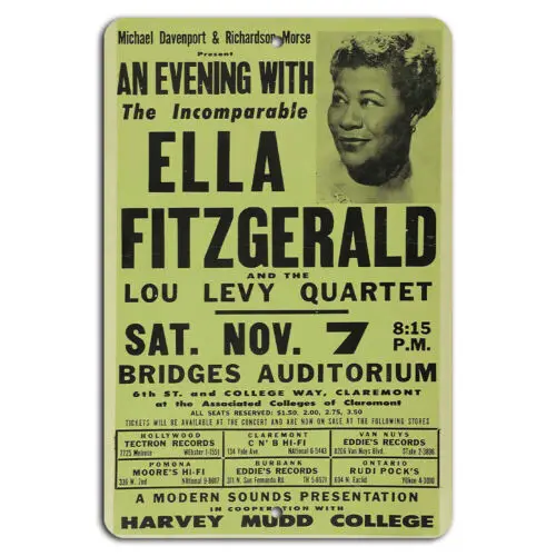 Ella Fitzgerald Bridges Auditorium 1960s Concert Poster Music Sign