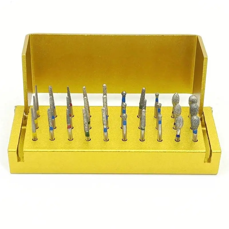 1set Dental Diamond Burs Drill Disinfection+Block High Speed Handpiece Holder Alumimum Instrument for Teeth Whitening
