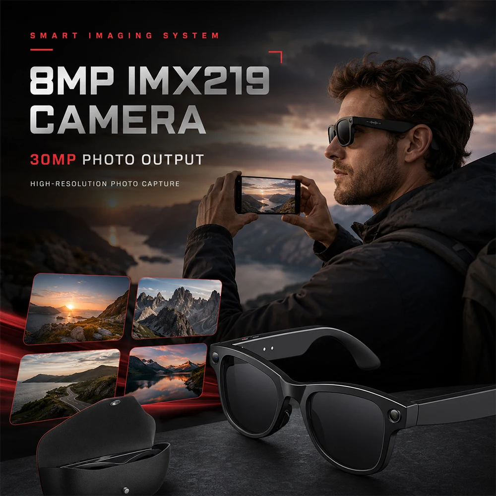8MP Camera Smart Glasses 1200P HD EIS Stabilization 1400mAh Charging Case WiFi Transfer Photo Voice Recorder Wearable Glasses view 3