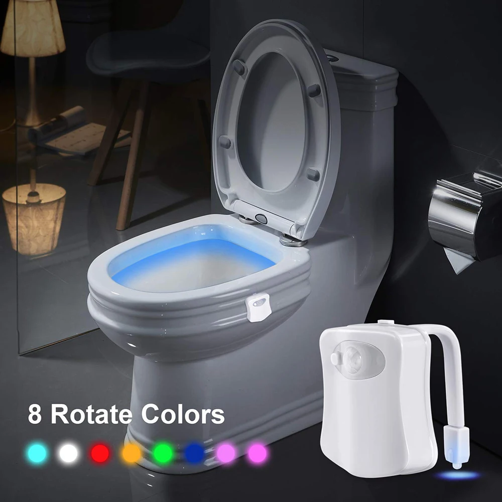 LED Toilet Night Light Motion Sensor Toilet Seat Night Light with 8/16 Colors Changing Washroom Night Light Gadget with Battery