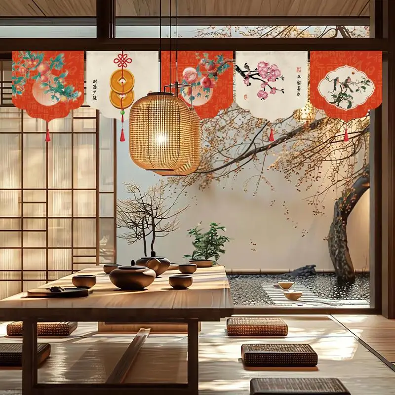 

Chinese-style Partition Door Head Half-curtain New Year Restaurant Tea Room Home Decor Short Curtains Partition Hanging Flag