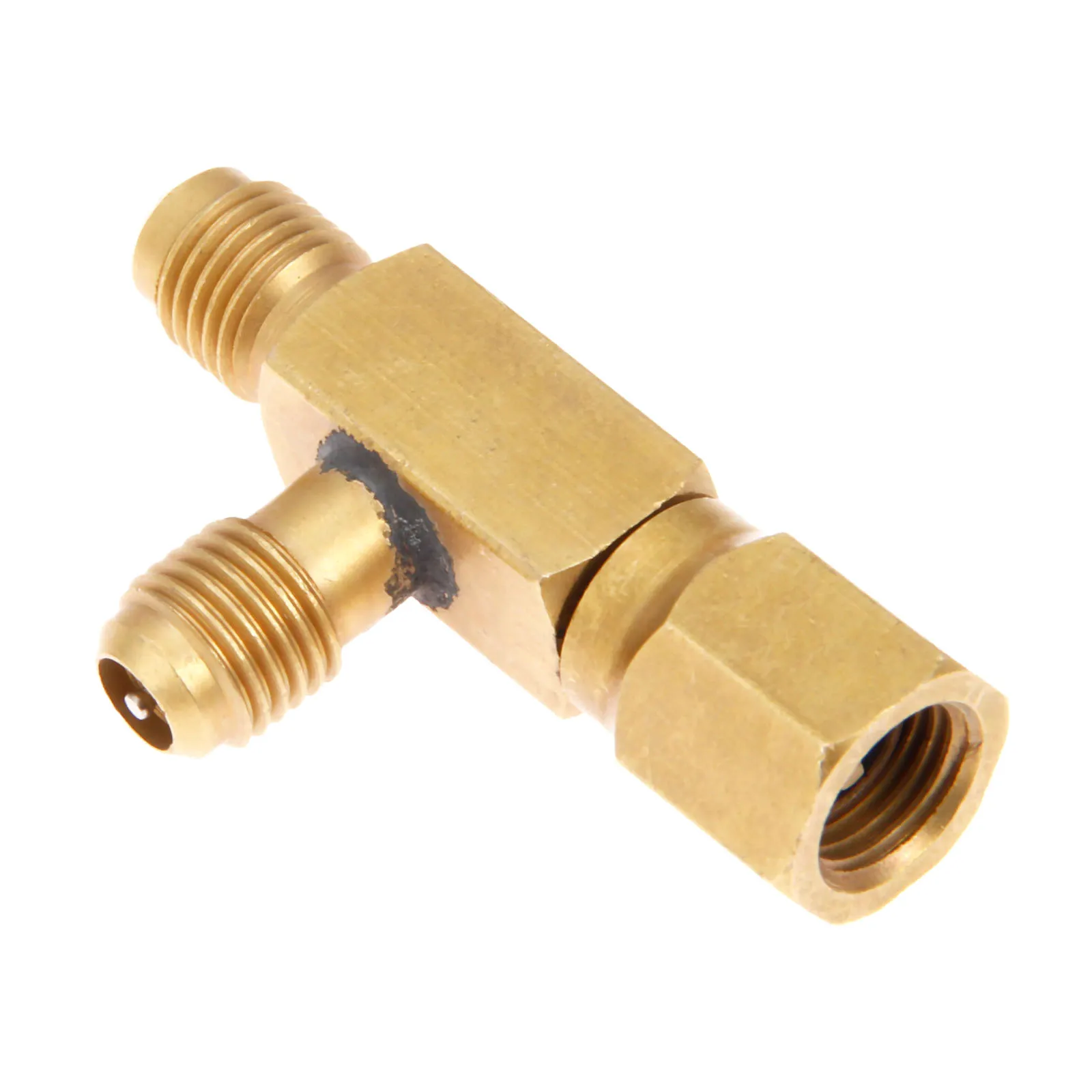 Adapter trójnik klimatyzacji Yetaha 1/4 "męski flare X 1/4" męski flare X 1/4 "żeński SAE flare ze złączem c/w zawory rdzeń — zdjęcie 7