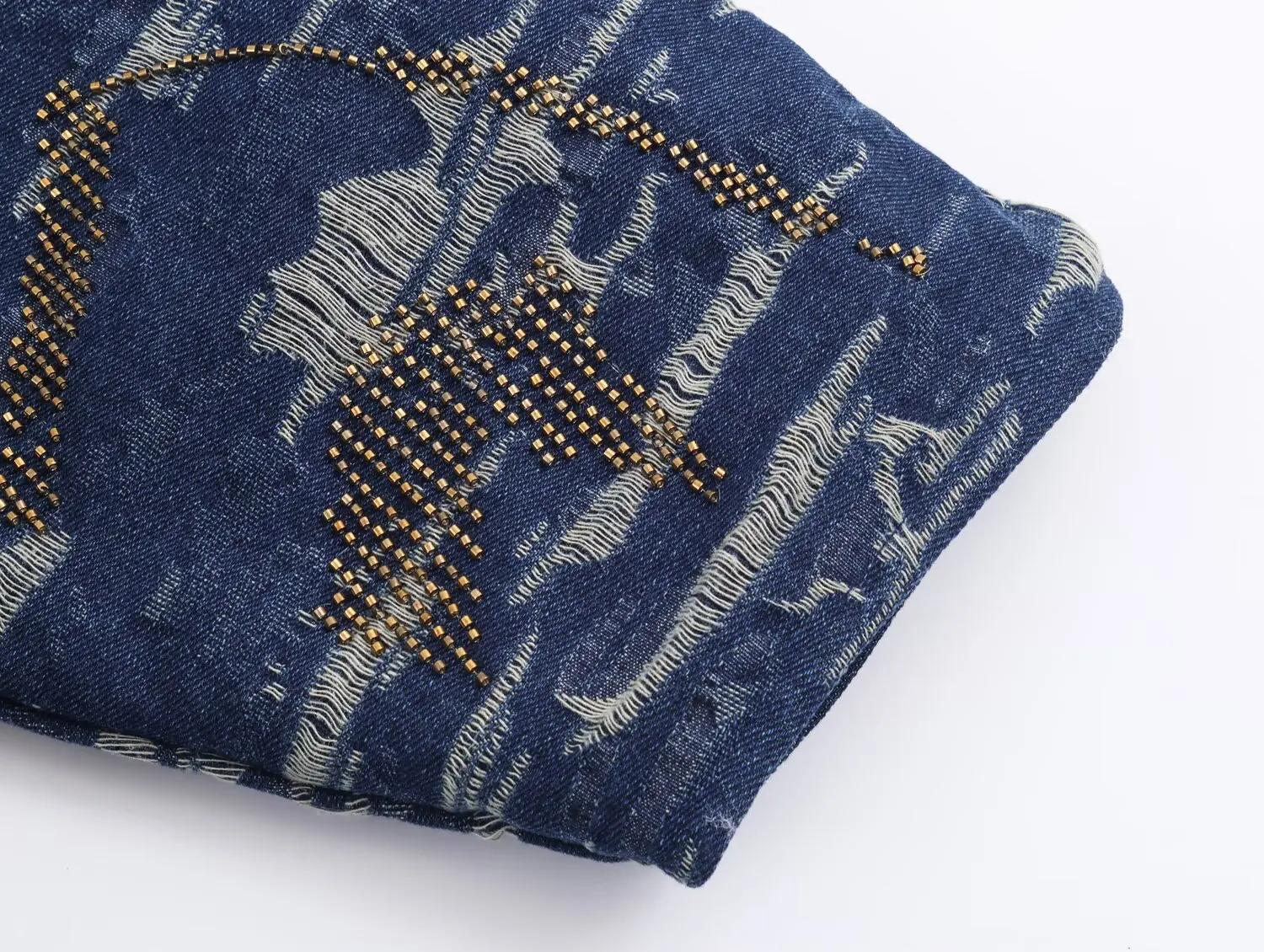 2025 new women's European and American style fashionable versatile beaded denim effect cardigan cotton coat