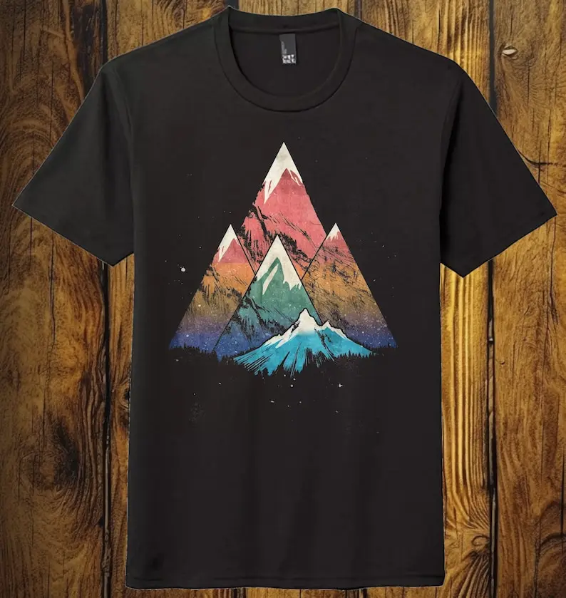 Triangular Colorful Mountain Graphic Shirt Black Unisex Soft