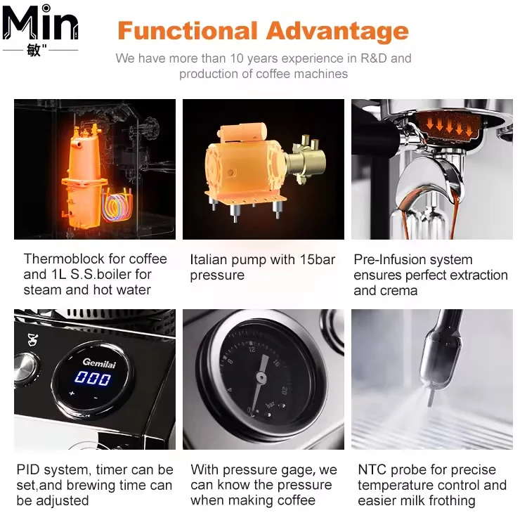15 Bar Professional Multifunctional Espresso Coffee Machine Smart Automatic Coffee Maker for Home Bar Office Commercial Coffee
