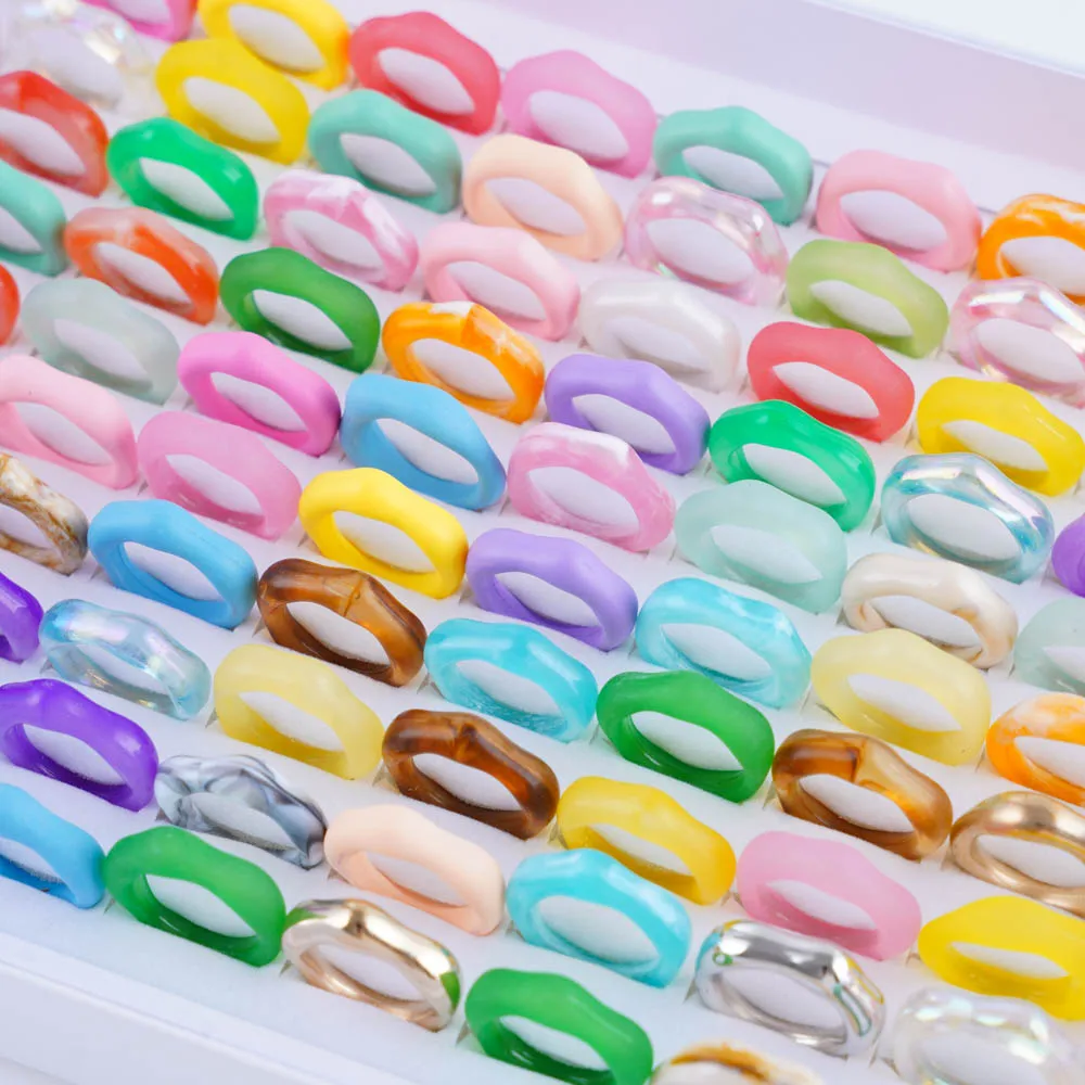 10/20/30/50Pcs/Lot Cute Cartoon Creative Butterfly Flower Colorful Resin Rings Mixed Jelly Color For Girls Jewelry Party Gifts