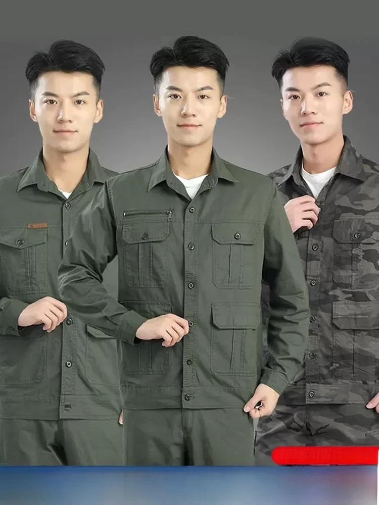 

Men's Summer Thin Cotton Work orm Set Breathable Casual Camouflage Labor Protection Clothing Anti-Heat Wear-Resistant
