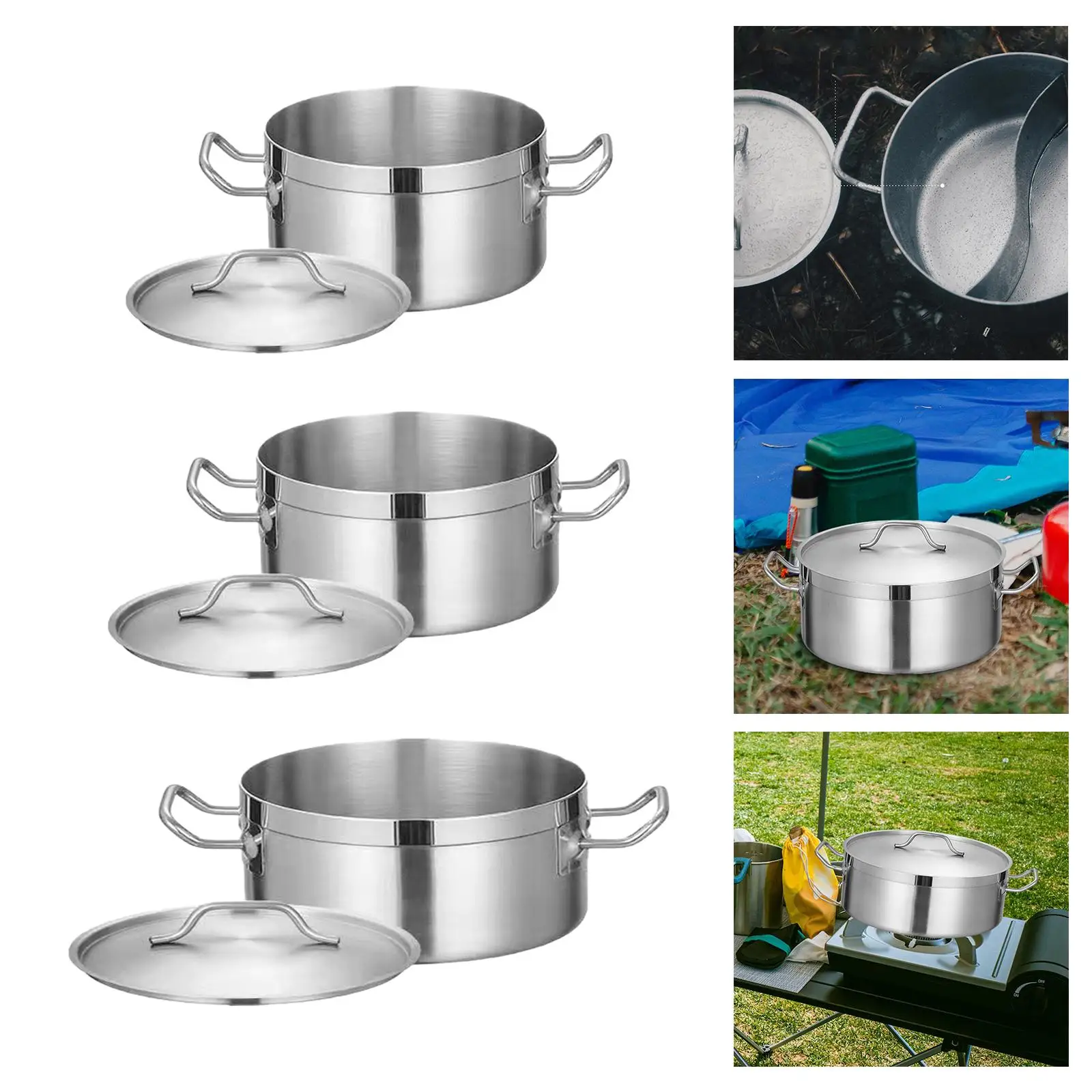 Stainless Steel Stockpot Stewing Pot with Lid Double Handles Cooking Pot