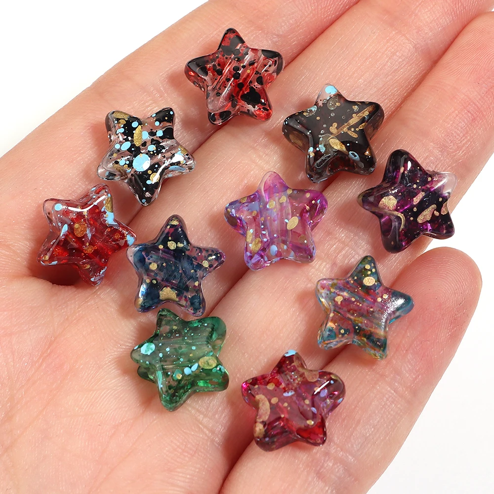5/10pcs Colorful Transparent Ink Splashed Acrylic Beads Star Flower Butterfly Loose Beads For Jewelry Making DIY Accessories