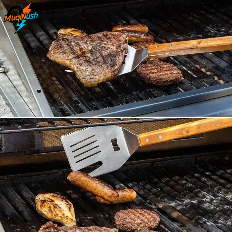 

MuqiNush 5-In-1 Barbecue Shovel Multifunctional Shovel Stainless Steel Wooden Handle Perfect Shovel For Camping And Picnicking
