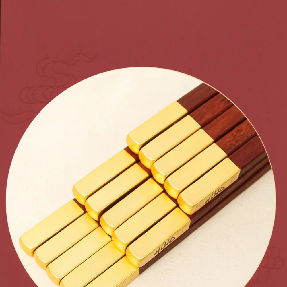 Chinese Style Wedding Chopsticks Red Sandalwood With Brass Head Decorative Gift Box Set Premium Quality Kitchenware