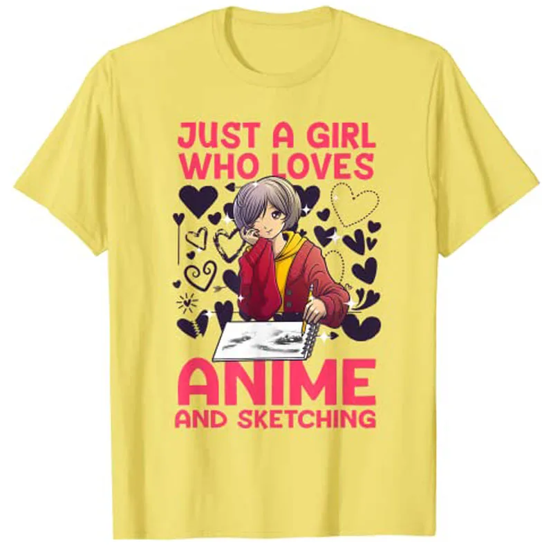 Y2k Cartoon Art for Women Teen Girl Anime Merch Sketch Manga T-Shirt Just A Girl Who Love Anime Saying Tee Novelty Gift Fashion