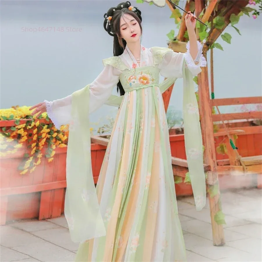

Chinese Style Hanfu Dress Women Traditional Elegant Floral Embroidery Princess Dresses Oriental Fairy Cosplay Stage Dance Robe
