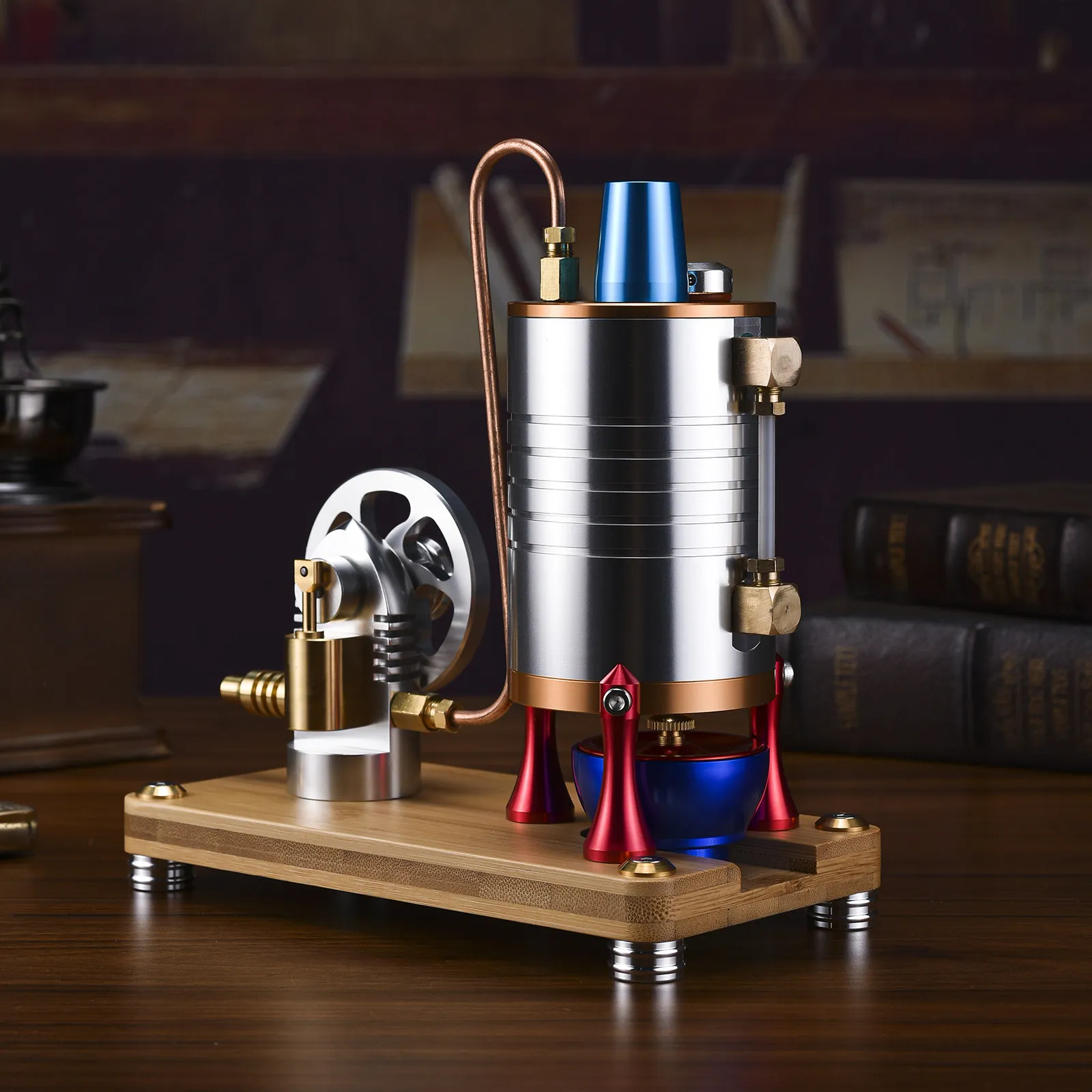 Steam Engine Model with Heating Boiler Retro Metal Engine Model Set Startable CNC Manufactured Physics Experiment Model Toy