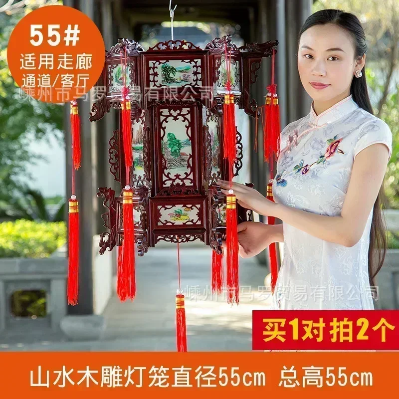 Chinese lantaarn gesneden houten paleislantaarn zeshoekig rood housewarming buiten antieke decoracion Chinese nieuwjaarsdecoraties