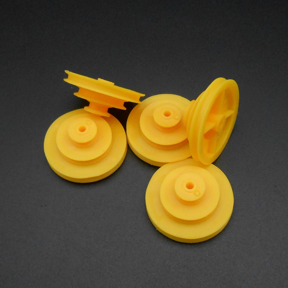 10Pcs/Lot HQ Three-layer Plastic Pulley Groove Dia.27mm 18mm 9mm TH 11.5mm Bore Aperture 2.45mm+1.95mm+2.95mm 2.5A 2A 3A  Yellow