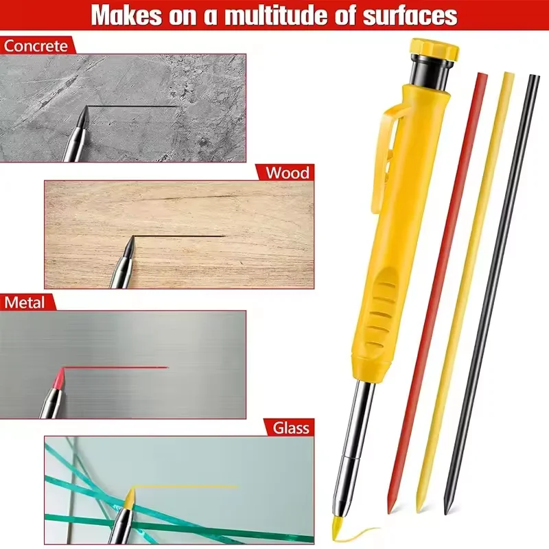 Carpenter Pencil Set Solid  with Refill Lead Woodworking Tools Mechanical Pencil Construction Job Tools Carpentry Marking Scribe