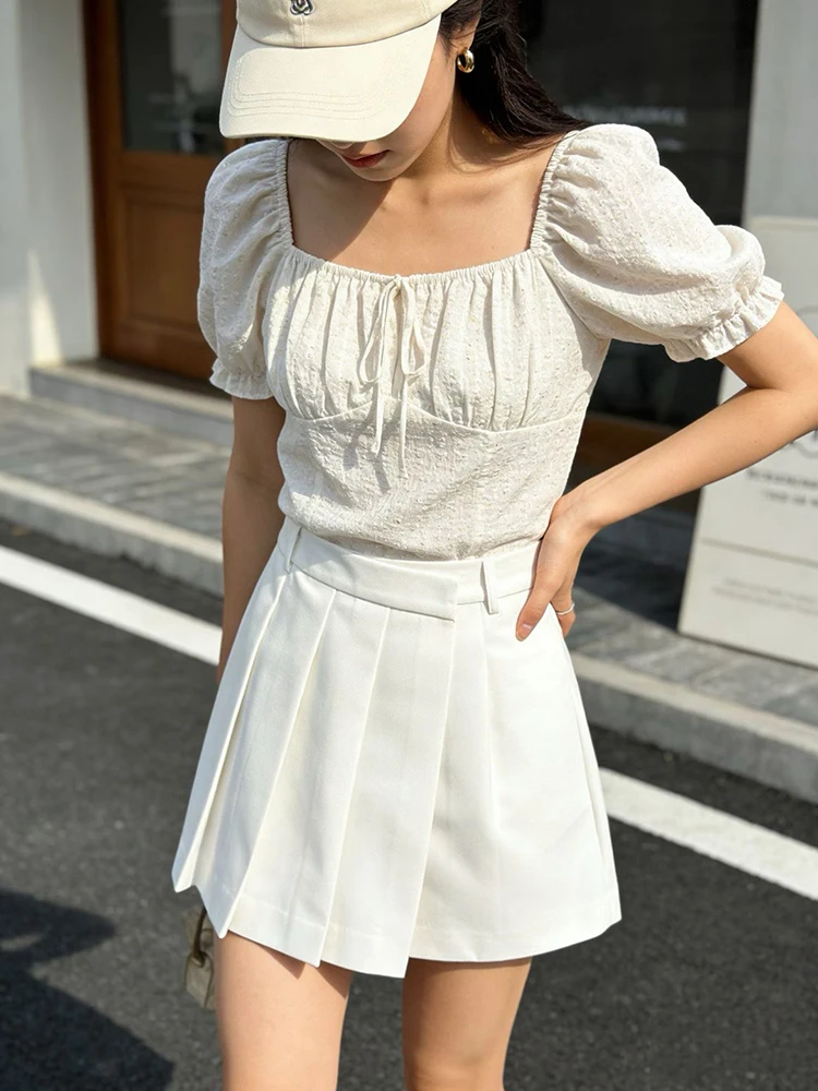 

High Waist Asymmetrical Design Skirt Pants College Style Short Skirts Shorts Elegant Feel Pleated Half Skirt Women's Fashion
