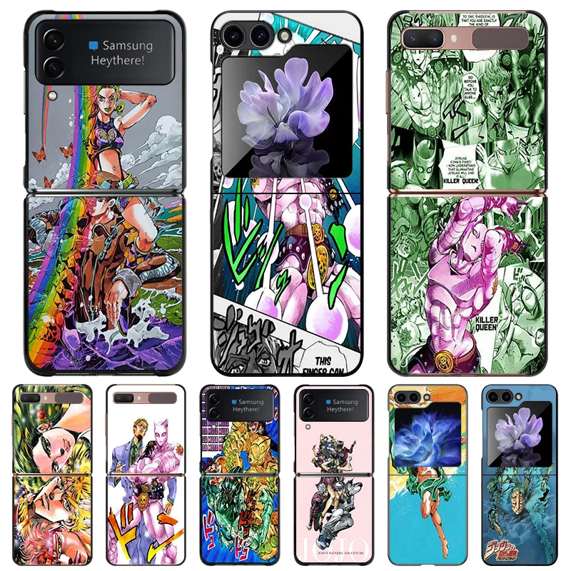 Anti-Drop Black Hard Phone Case For Samsung Galaxy Z Flip6 Flip5 5G Flip4 Flip3 zflip 6 5 4 JoJo's Bizarre Adventure Shell Cover