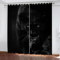 HUANZHUANG Curtains For Living Room Animal Black leopard Blackout Curtains Perforated 2Pc Home Decor Cortinas Dustproof Cartoon