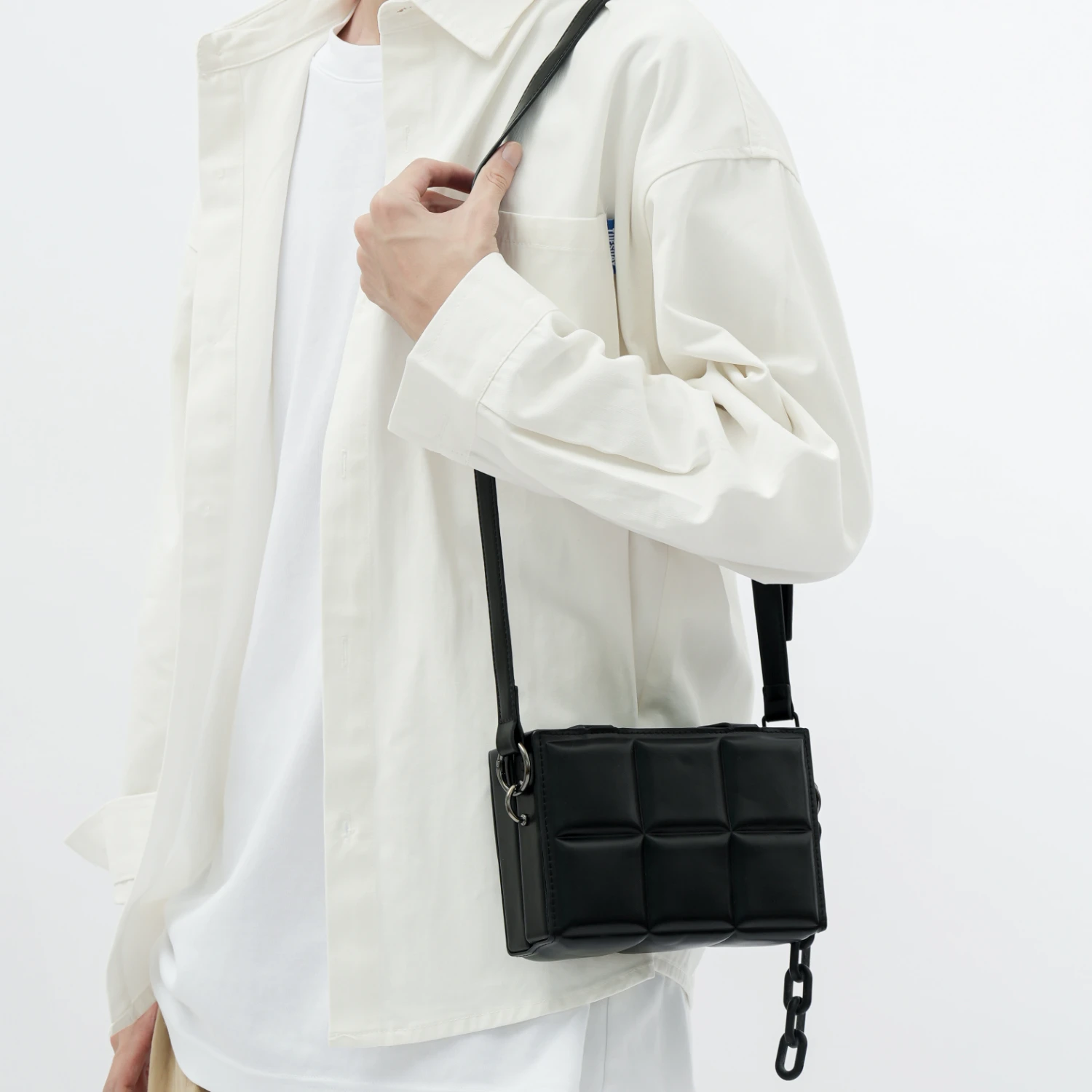 

Stylish Plaid Box Bag with Hard Shell, Men's Sling Bag, Casual Chain Satchel