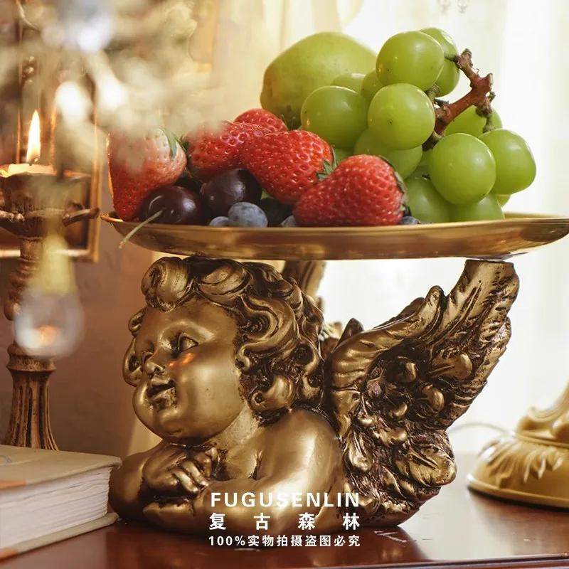 Retro Forest European Gold Angel Copper Tray French Retro Jewelry Display Fruit Tray Home Decoration Ornament