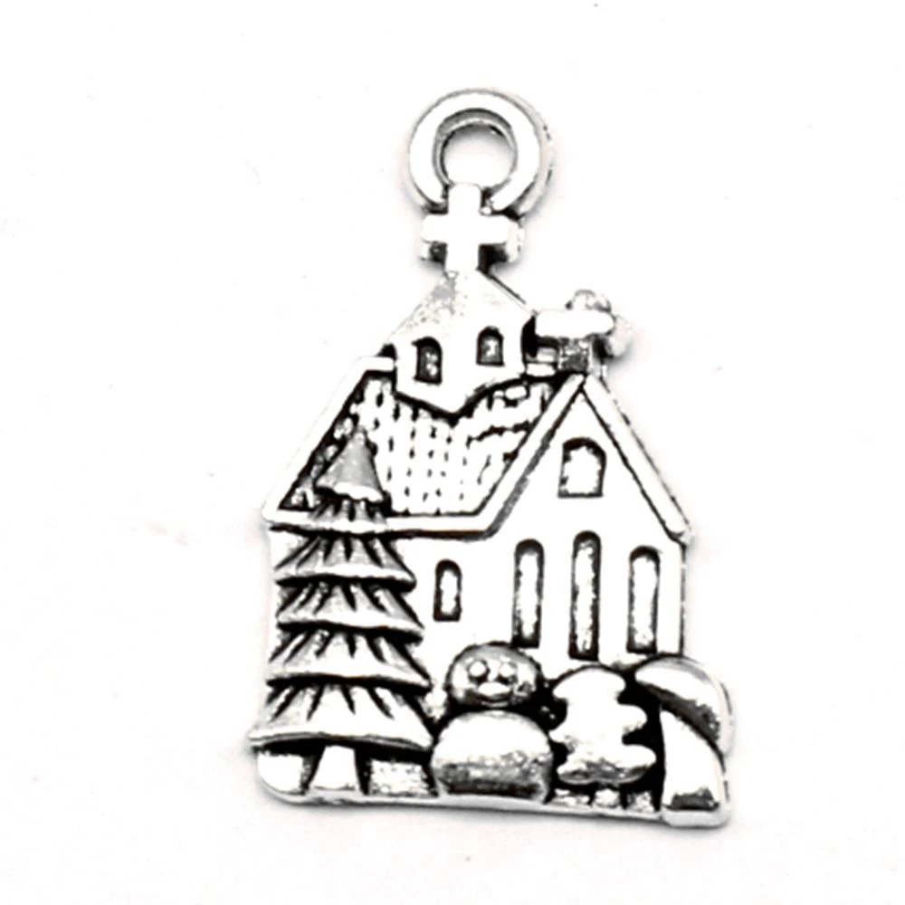 10pcs 22x14mm Churches Charms Pendant For Necklace Girls Craft Jewelri Make Antique Silver Color