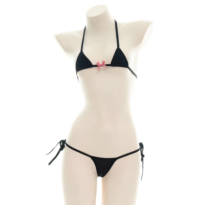Sexy Bikini in seta di ghiaccio Set tre punti fiocco biancheria intima con lacci donne giapponesi dolce ragazza carina costume da bagno costume da bagno donna