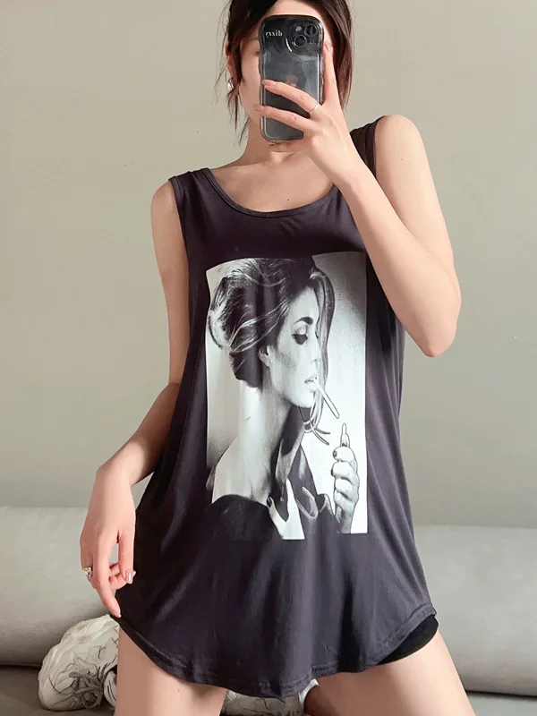 

Модал camisole жилет для женщин Летняя нижняя рубашка модная верхняя одежда с принтом без рукавов Тонкий и дышащий летний топ 54UJ