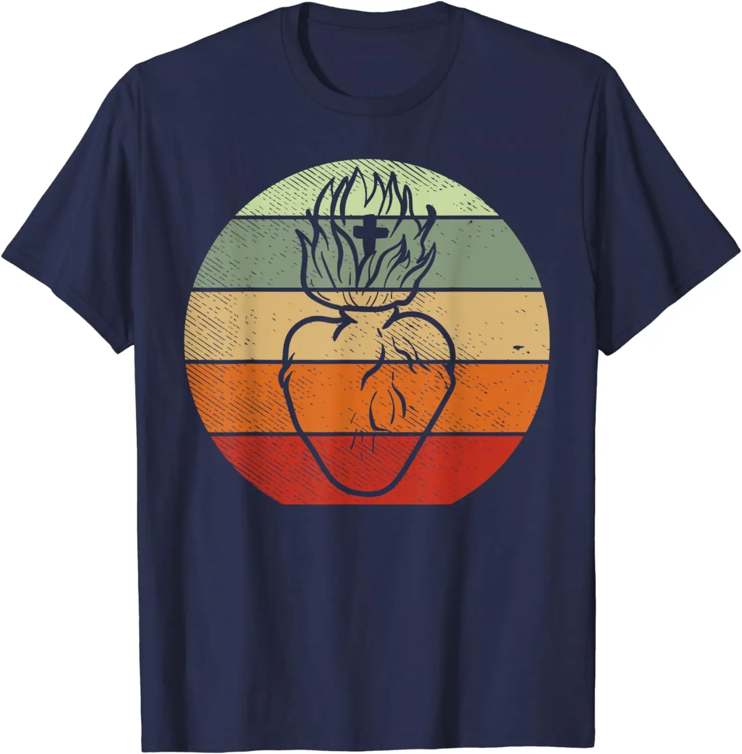 Heart Jesus Sacred God Religious Catholic Christian Gift T-Shirt Men Street Fashion Retro T Shirt Sacred Heart Print Tee Cotton