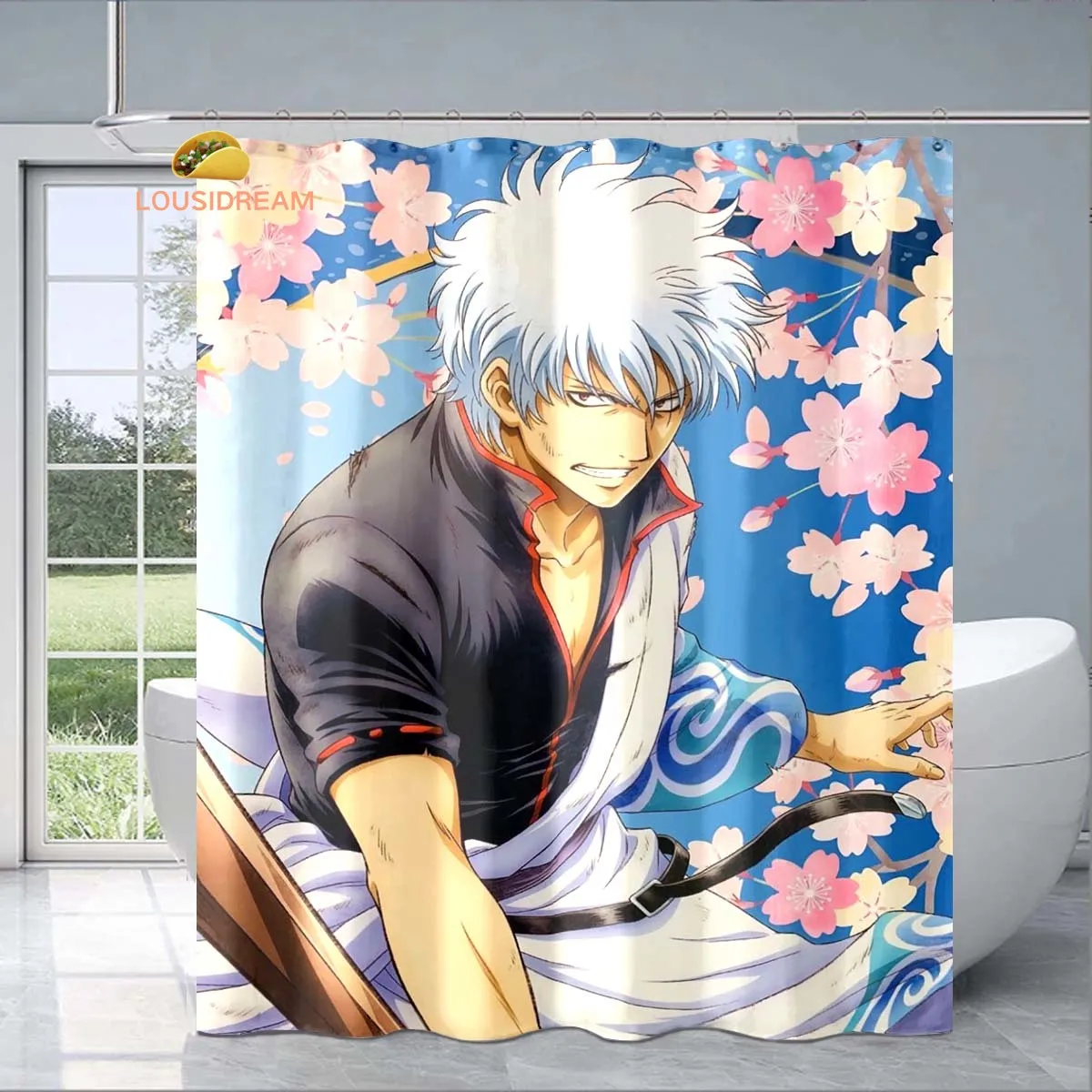 

Cartoon Gin Tama Exquisite Shower Curtain Fashionable Decorative Gift for Adult Children's Bathroom Waterproof and Mildew-proof