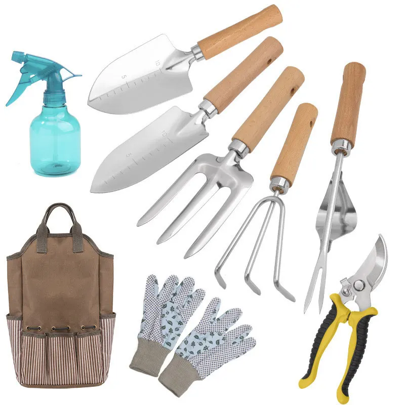 

Gardening Tool Set Stainless Steel Small Shovel Beech Wood Handle Loose Soil Garden Hand Tool with Carry Bag