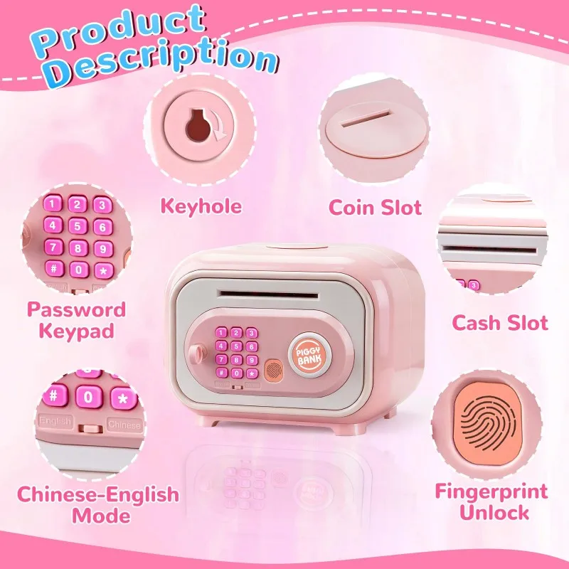 Elektroniczna skarbonka T84C z odciskiem palca i hasłem, skarbonka w kształcie postaci z kreskówek z hasłem, dźwiękiem i czujnikami światła - skarbonka dla dzieci