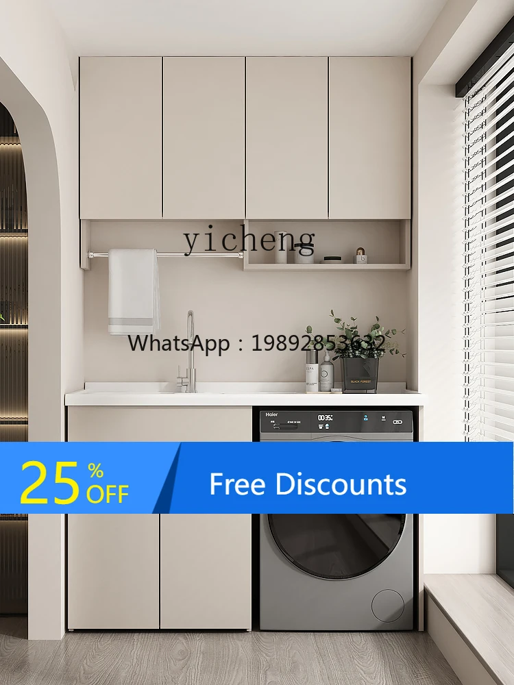LYY Balcony Washing Wardrobe Integrated Basin Washing Pool Sink with Washboard Bathroom Cabinet Drum Washing Machine Cabinet
