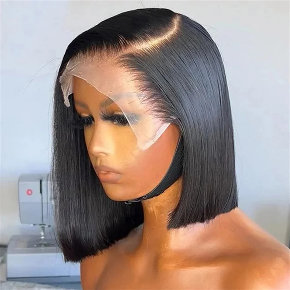 Side Part Bob Wigs Bone Straight Human Hair Wigs For Black Women Peruvian Pre-Plucked T Part Lace Wig 10 12Inch Short Bob Wig