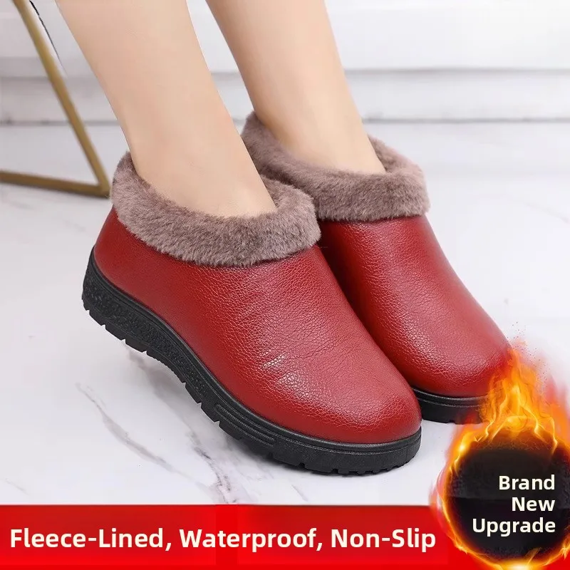 

Old Beijing Cotton Slippers Women's Comfortable Thiened Waterproof Leather oes Anti-slip Soft Bot Leather Surface Casual