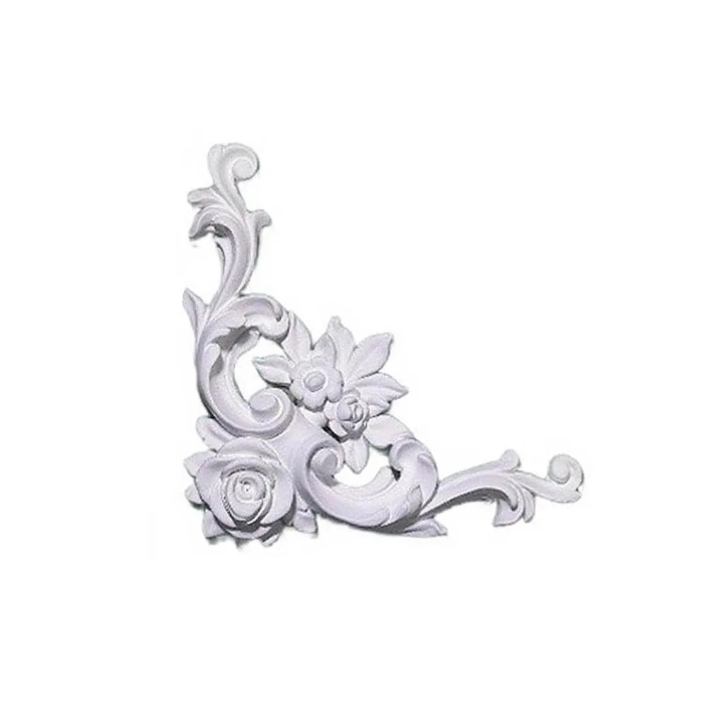 European-Style PU Corner Molding with Ornate Floral Carving for Wall Ceiling Junctions and Architectural Interior Detailing