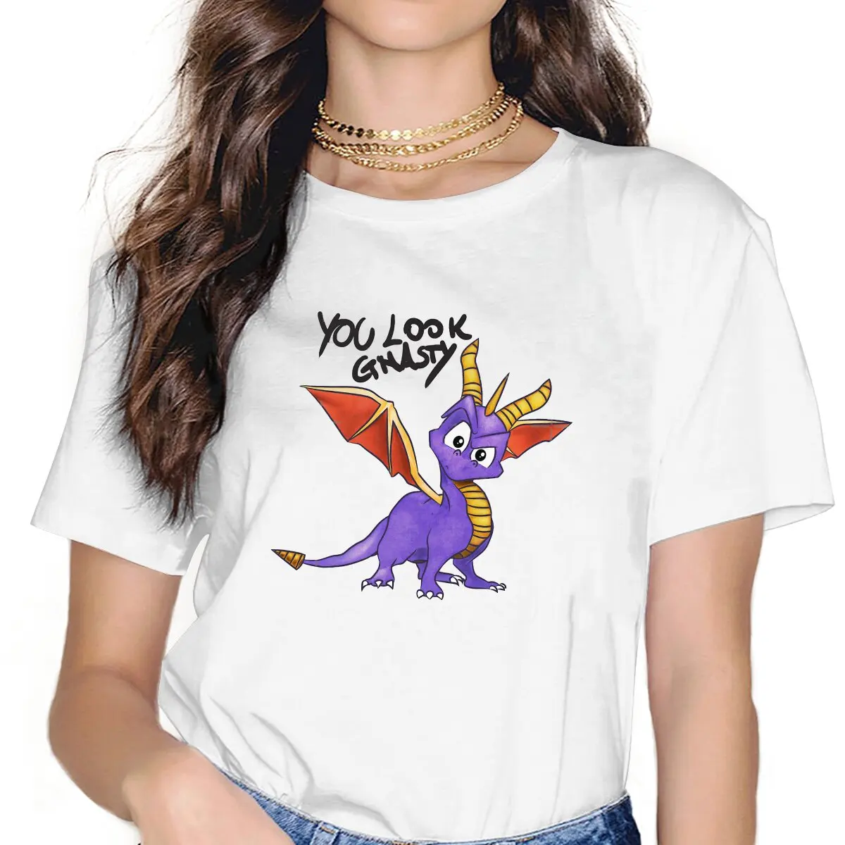 Spyro the Dragon You Look Gnasty Tshirt Homme Tees Unisex Blusas Polyester T Shirt For Women