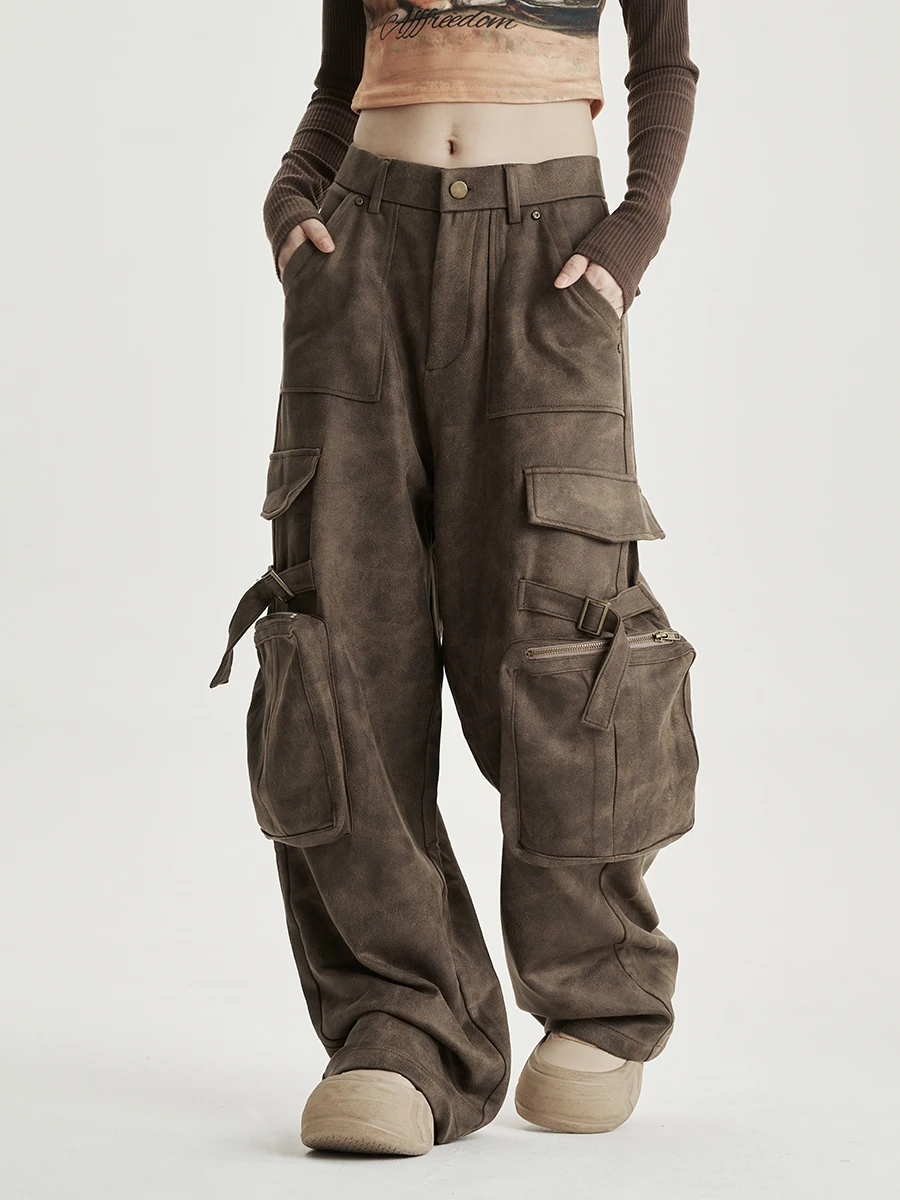 

New Men Women American Streetwear Fashion Hip Hop Suede Casual Loose Wide Leg Cargo Pants Unisex Vintage Y2k Baggy Trousers Pant