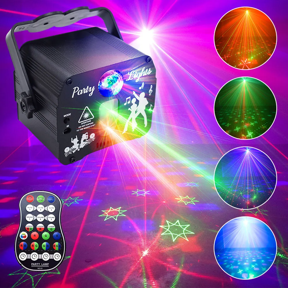 Mini 3IN1 Party Light LED Pattern Projection Light Sound Activated Laser Light LED Magic Ball Light RG Laser Light Holiday Decor
