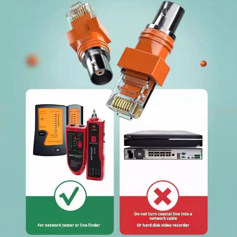 Pack of 2 BNC to RJ45 Adapter Coaxial Cable Coupler Connector Plastic Metal Adapter Great for Networks Tester and Toner